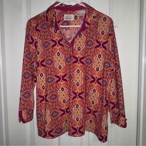 EP PRO TOUR TECH MULTICOLOR PAISLEY ORANGE PINK WOMENS GOLF SHIRT. EUC. LARGE